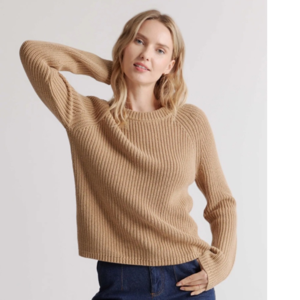 100% Organic Cotton Fisherman Crew Sweater - Camel Size M